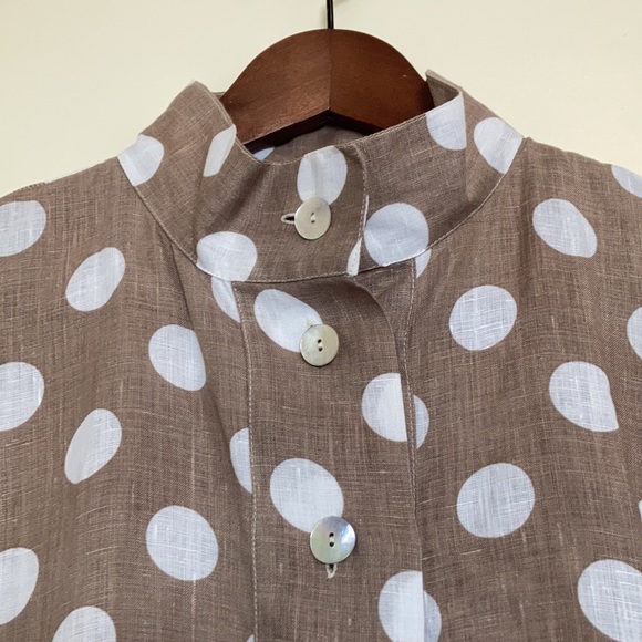 Blitz Taupe & White Polka Dot Linen Tulip Hem Dress Size Large BNWOT - Picture 5 of 12